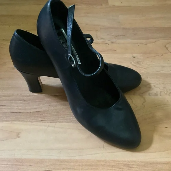 “FREED OF LONDON” Professional Dance/ Ballroom Black Strap Heeled Shoes - Picture 1 of 9
